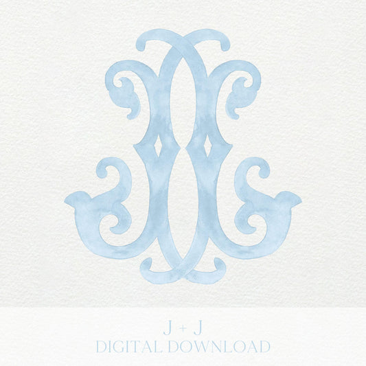 Watercolor Wedding Monogram JJ – Classic Design (Digital Download)