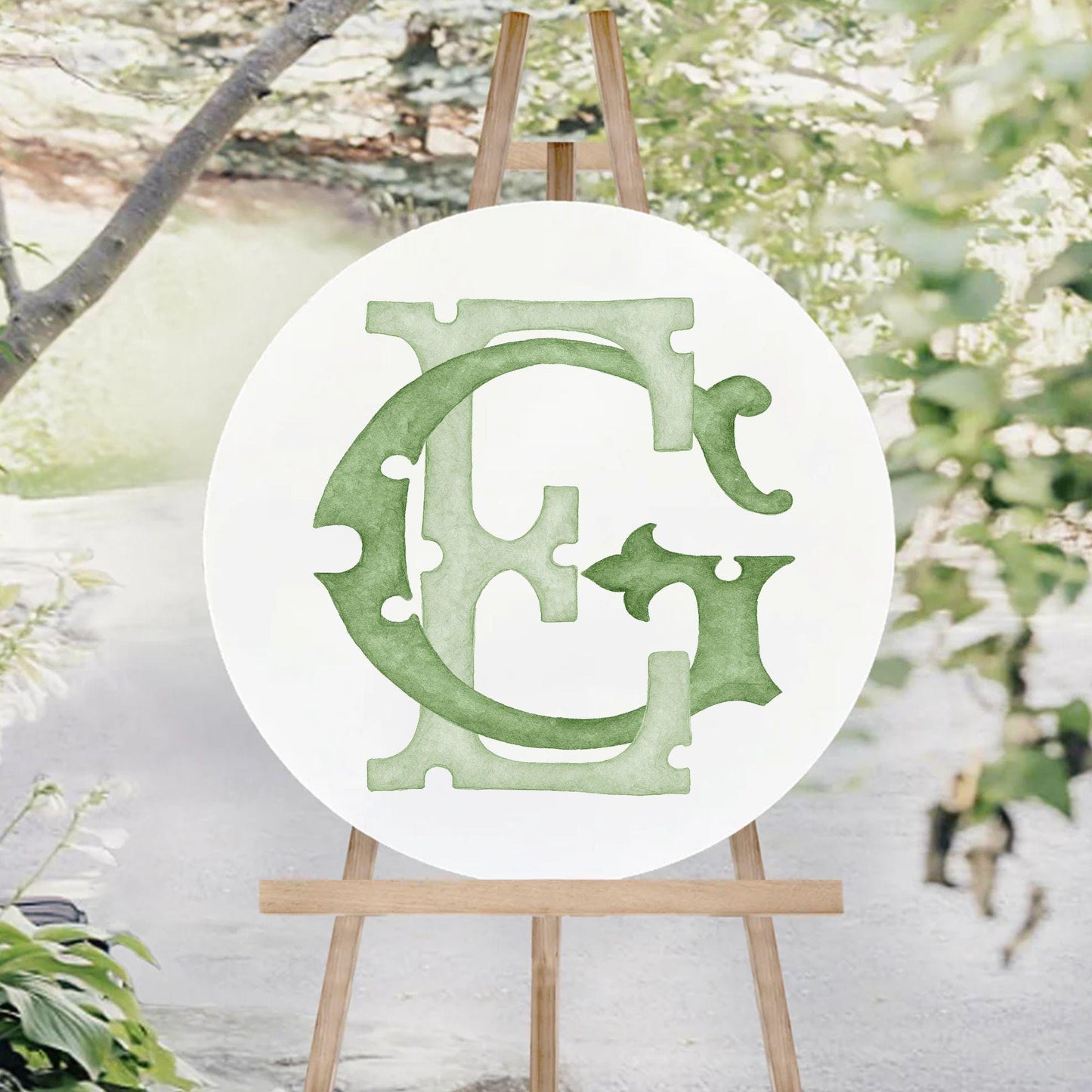 Watercolor Wedding Monogram EG – Classic Letter Crest (Digital Download)