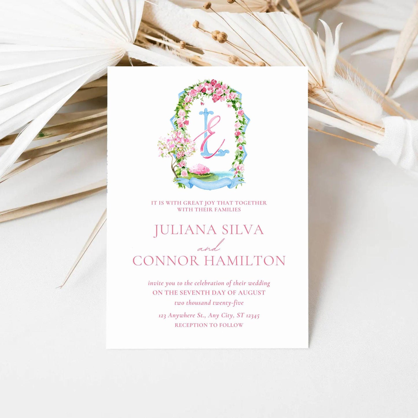 Blossom Tree Floral Garden Watercolor Flower Wedding Crest - Monogram Crest - Floral Watercolor Wedding Crest - Romantic Wedding Crest