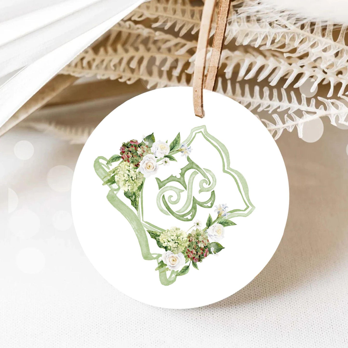 Green Hydrangea Flower Wedding Crest - Monogram Crest - Lush bright Greenery Floral Watercolor Wedding Crest - Australian Wedding Crest