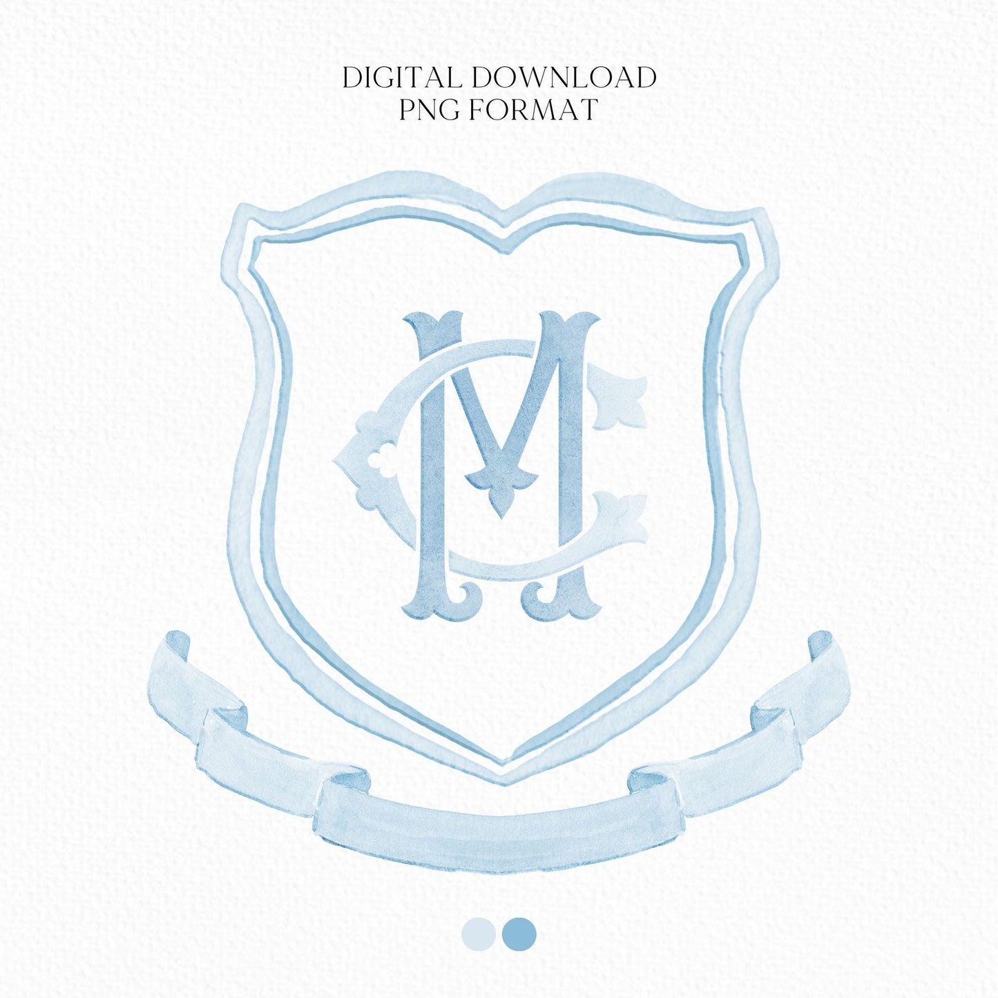 Blue Modern Classic Wedding Crest - Monogram Crest - Watercolor Wedding Crest - Romantic Wedding Crest - Custom Monogram Initial Letters