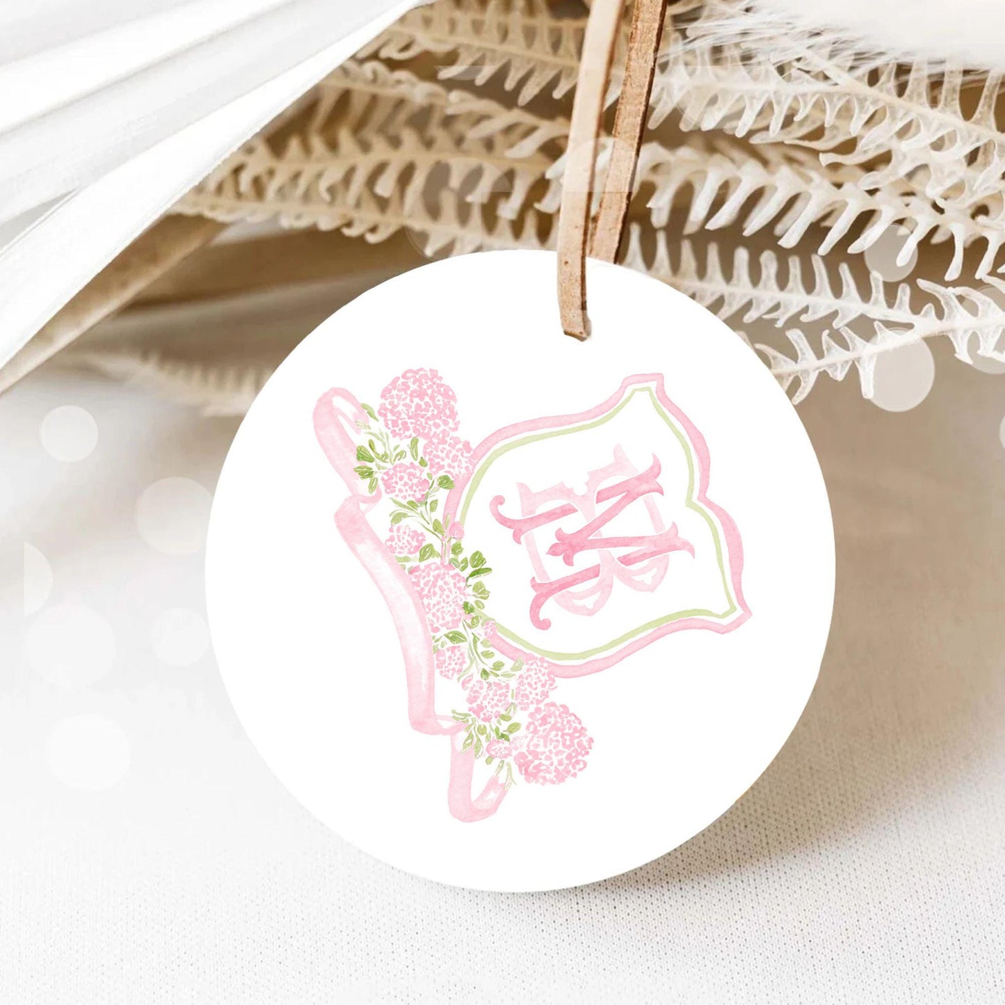 Pink Hydrangea Flower Wedding Crest - Monogram Crest - Light Pink Color Hydrangea Floral Luxury Watercolor Wedding Crest