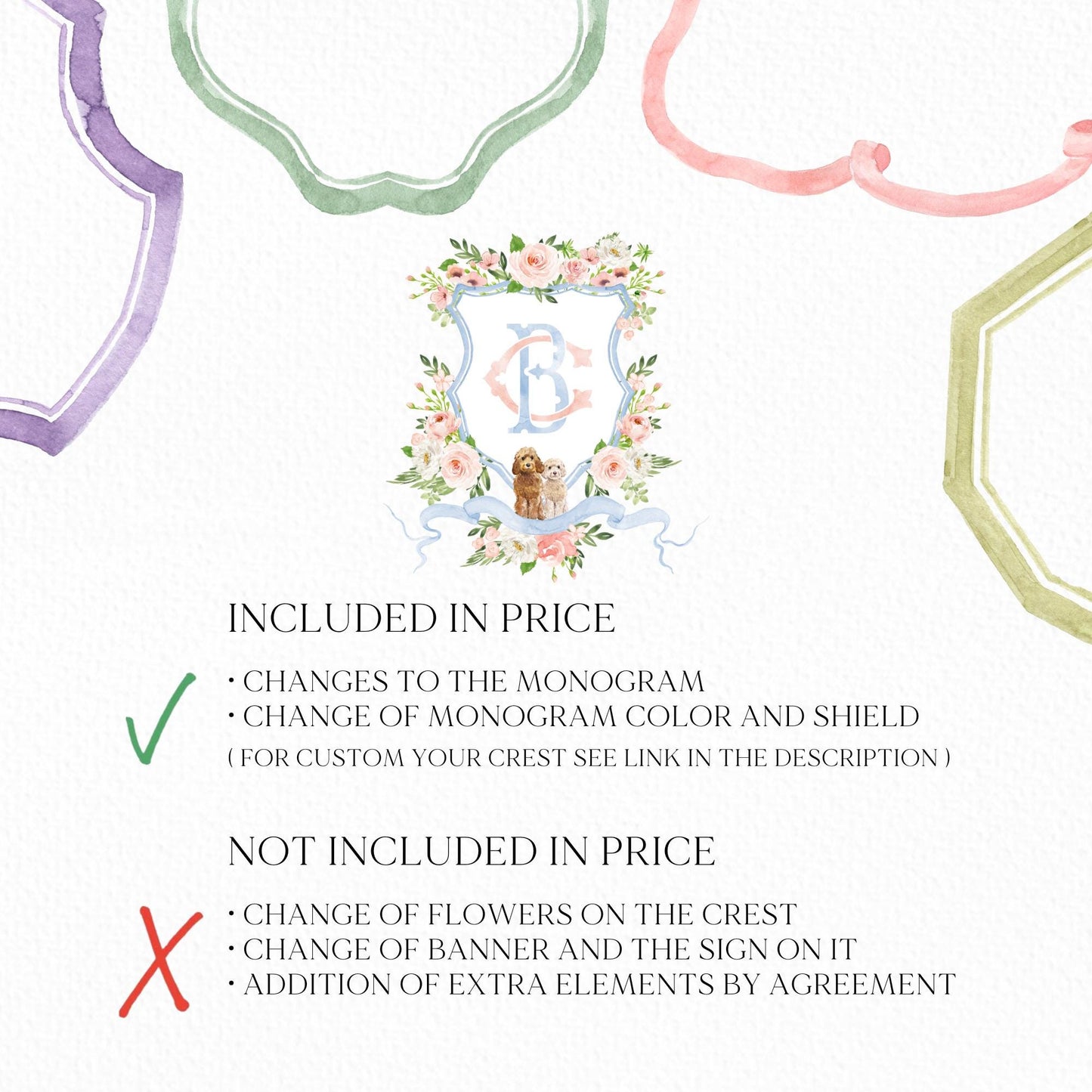 Blush Peony Floral Rustic Greenery Flower Wedding Crest - Monogram Crest - Floral Watercolor Wedding Crest - Romantic Wedding Crest