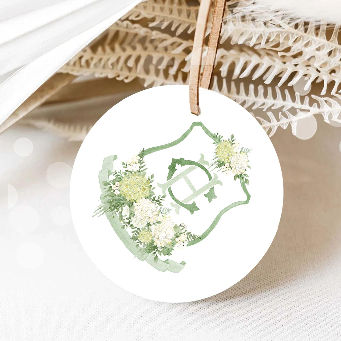 Green Hydrangea Flower Wedding Crest - Monogram Crest - Hydrangea White Floral Luxury Watercolor Wedding Crest - Romantic Wedding Crest