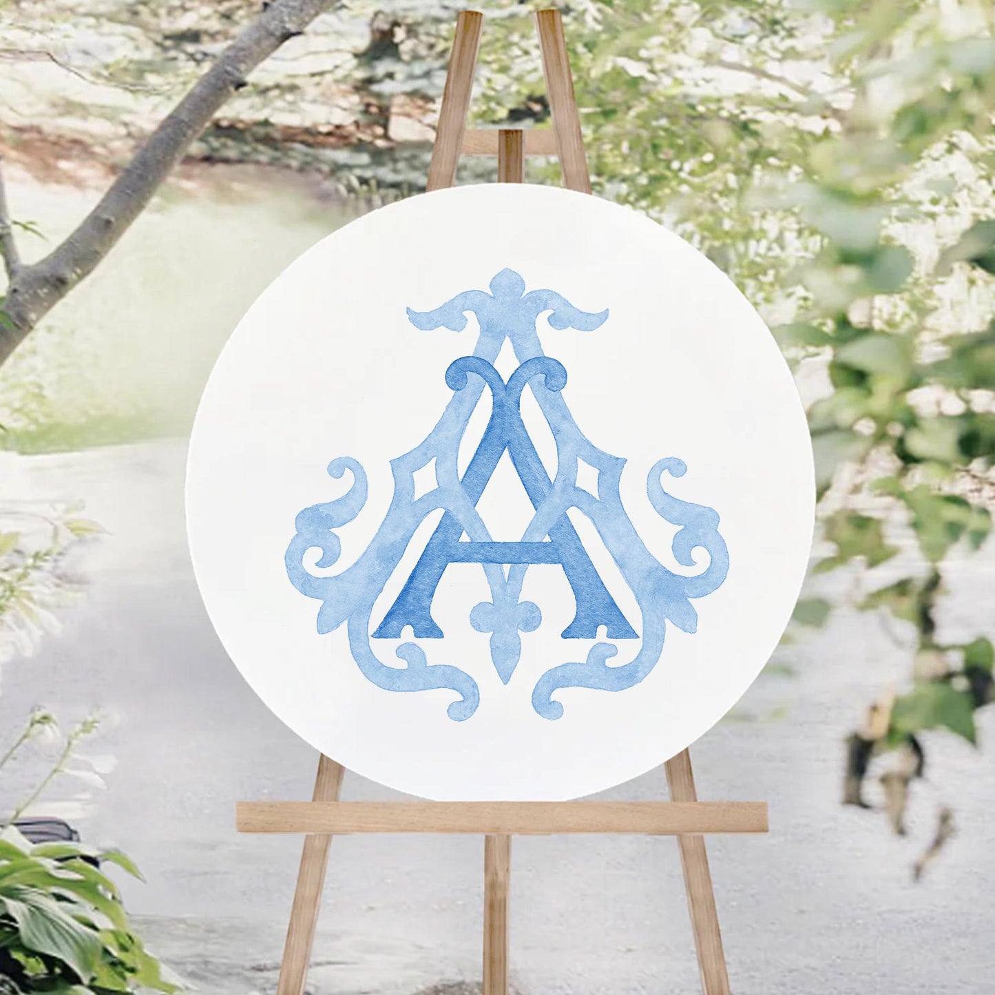 Watercolor Wedding Monogram AA - Elegant Letter Crest (Digital Download)