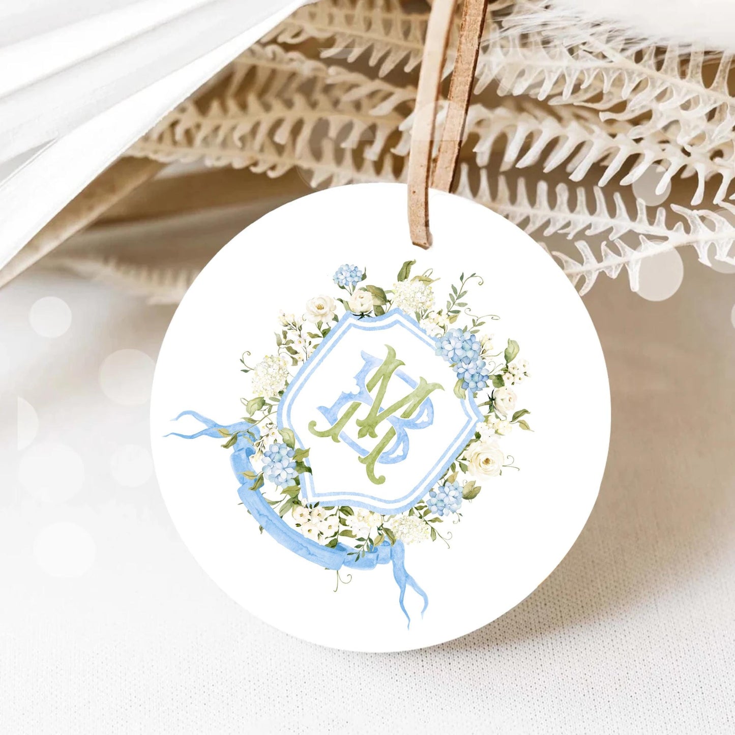 Light Blue Hydrangea Flower Wedding Crest - Monogram Crest - Hydrangea Floral Luxury Watercolor Wedding Crest - Romantic Wedding Crest