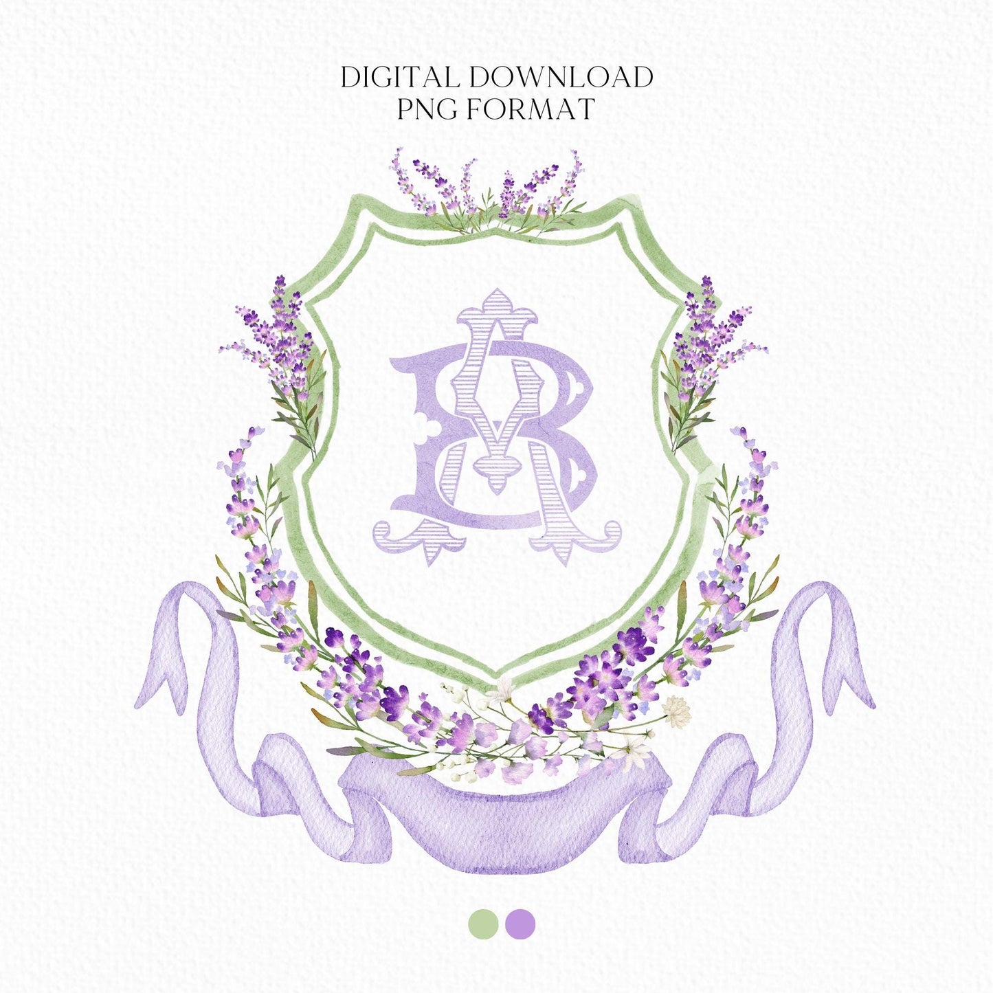 Lilac Lavender Purple Flower Wedding Crest - Monogram Crest - lavender purple Floral Luxury Watercolor Wedding Crest, Romantic Wedding Crest