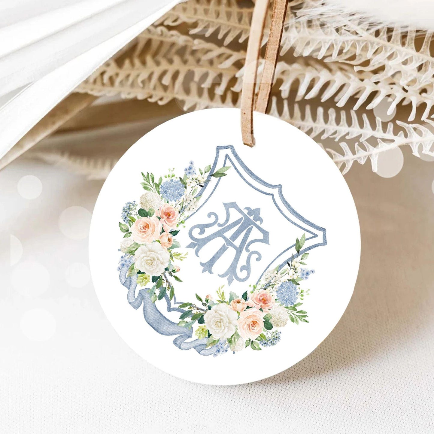 Being Dusty Light blue  Flower Wedding Crest - Monogram Crest - White Floral Watercolor Wedding Crest - Wedding Crest - Boho Hydrangea