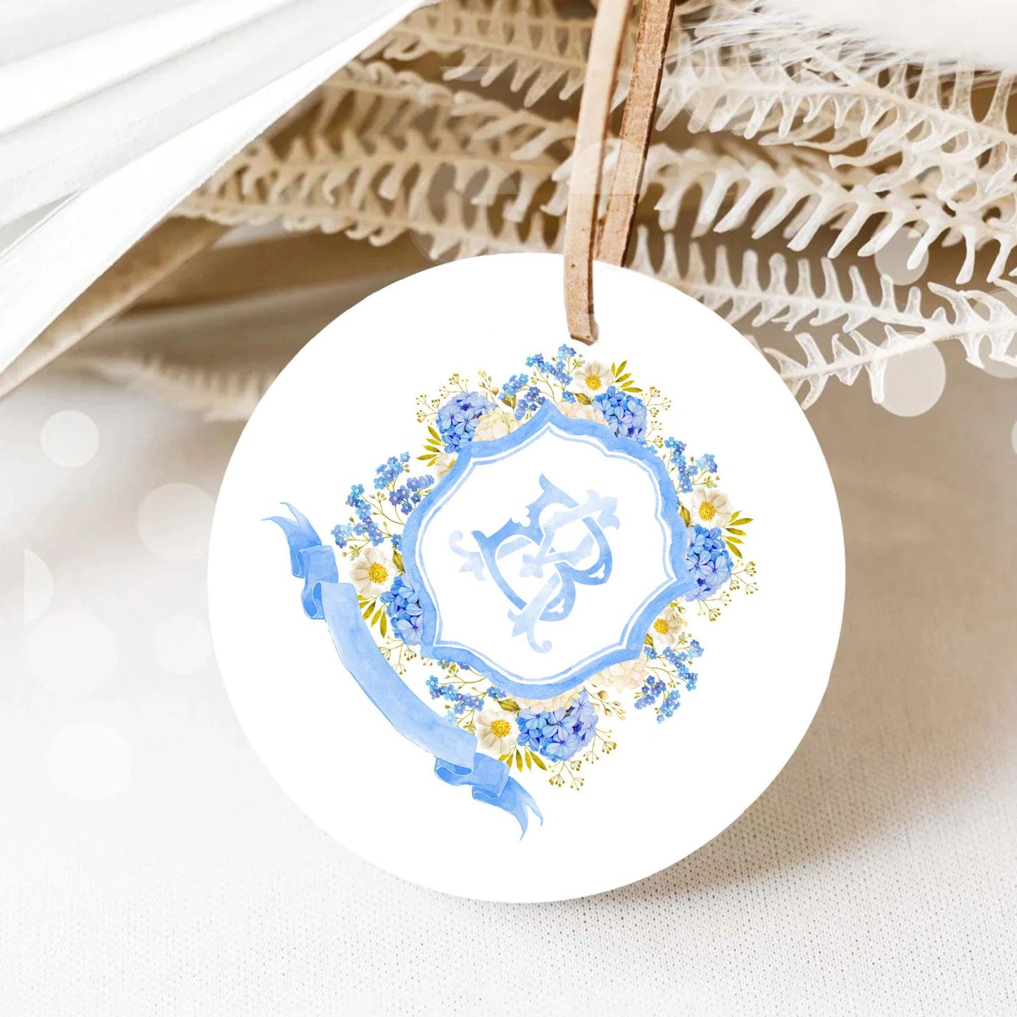 Blue White Hydrangeas Floral Wedding Crest - Monogram Crest - Hydrangea Floral Luxury Watercolor Wedding Crest - Romantic Wedding Crest