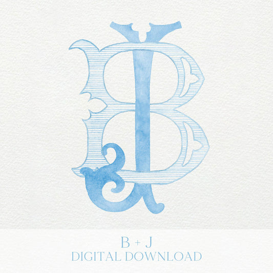 Watercolor Wedding Monogram – Classic JB Design (Digital Download)