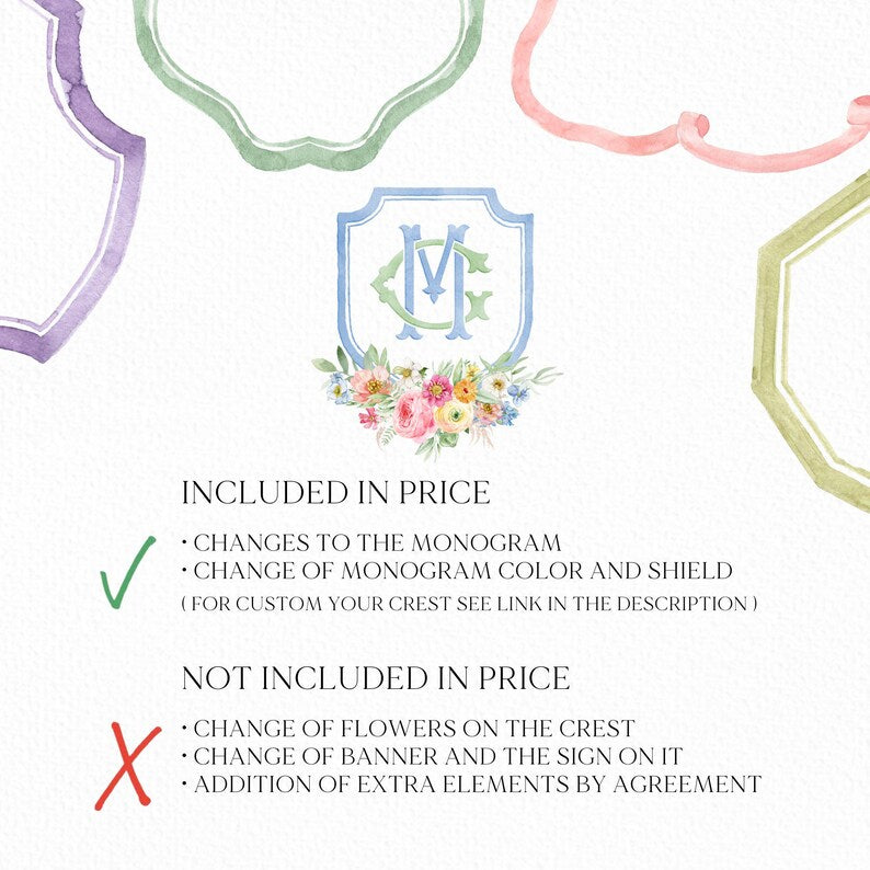 Wildflowers Bright Floral Colorful Watercolor Wedding Crest