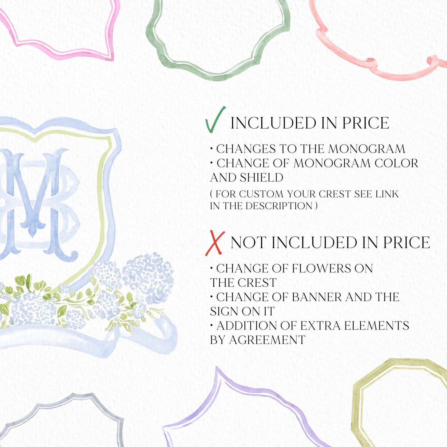 Watercolor Hydrangea Wedding Crest – Light Blue Floral Monogram (Digital Download)