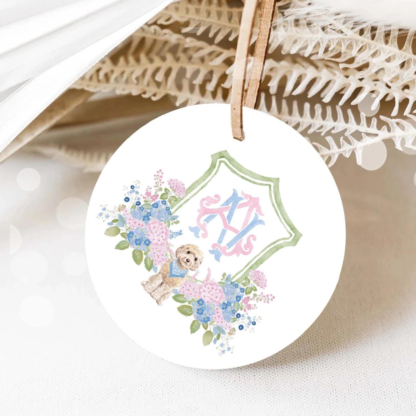Hydrangea Blue Pink Wedding Family Crest - Light Pink Blue Hydrangea Flower Wedding Crest - Monogram Crest