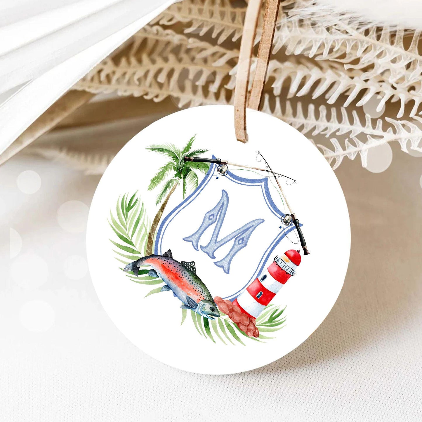 Fish Lighthouse Glass Ocean Wedding Watercolor Crest · Monogram Whale Crest · Palm Leaf Greenery Garden Sea Wedding Crest - Wedding Crest