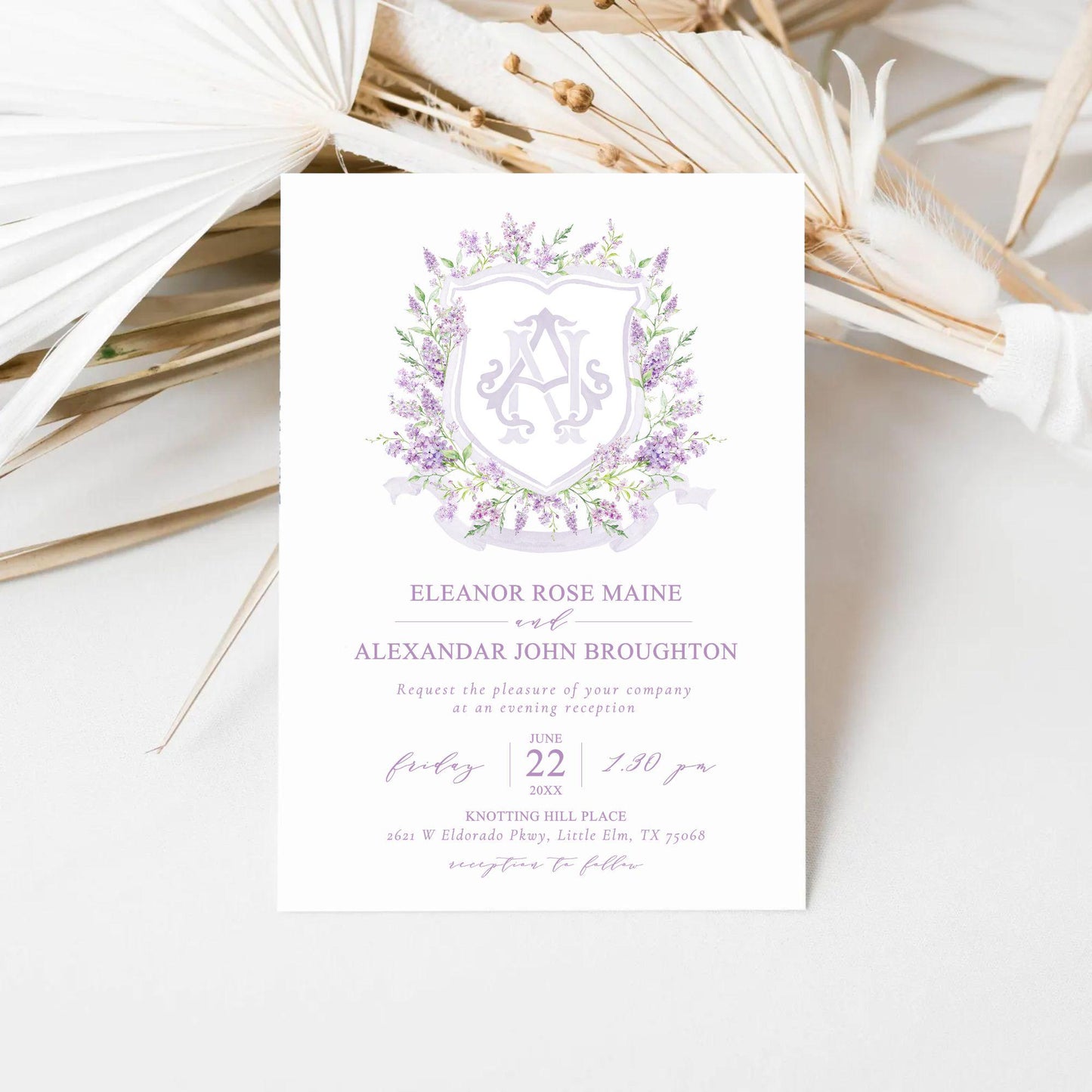 Lilac Lavender Purple Flower Wedding Crest - Monogram Crest - lavender purple Floral Luxury Watercolor Wedding Crest, Romantic Wedding Crest