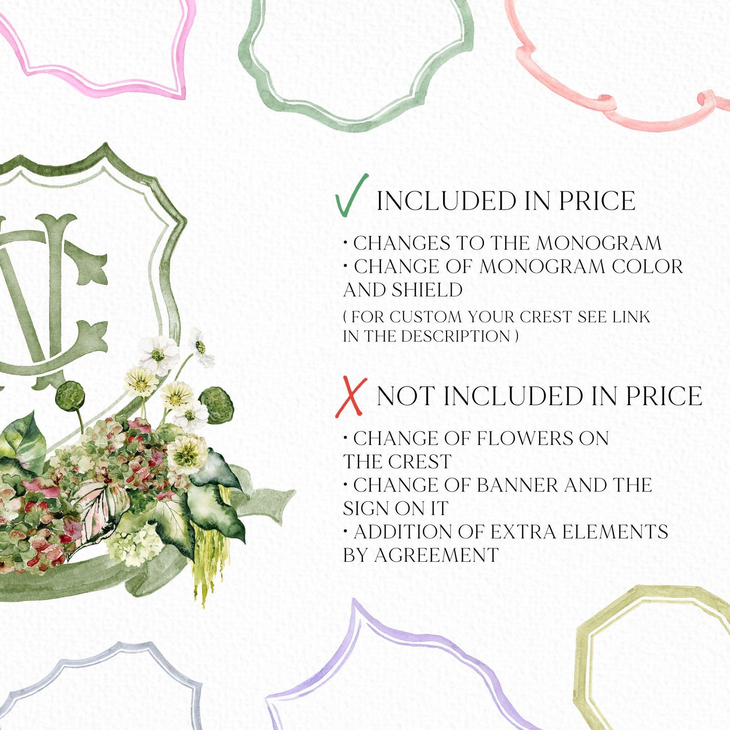 Green Hydrangea Flower Wedding Crest - Monogram Crest - Lush bright Greenery Floral Watercolor Wedding Crest - Australian Wedding Crest