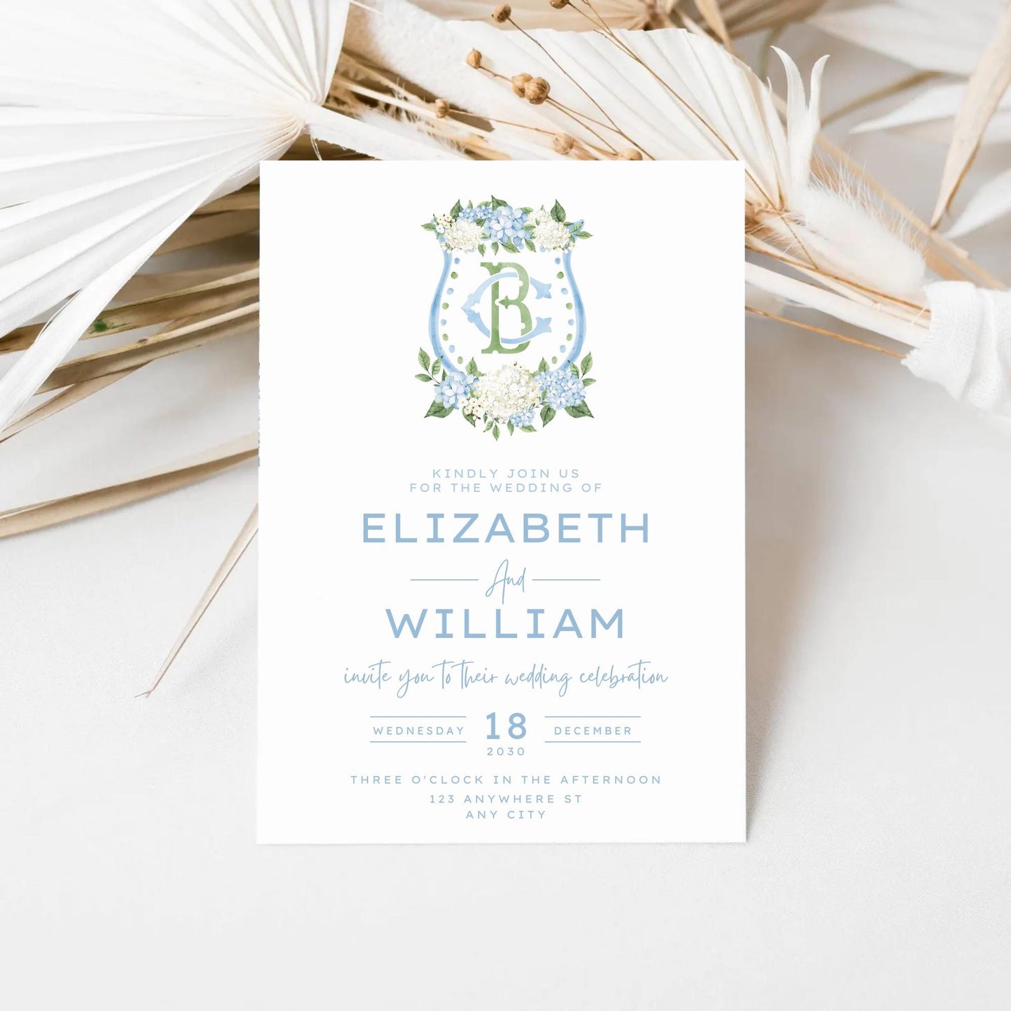 Hydrangea Flower Wedding Crest - Monogram Crest - Hydrangea Floral Luxury Watercolor Wedding Crest - Romantic Wedding Crest- Boho Hydrangea