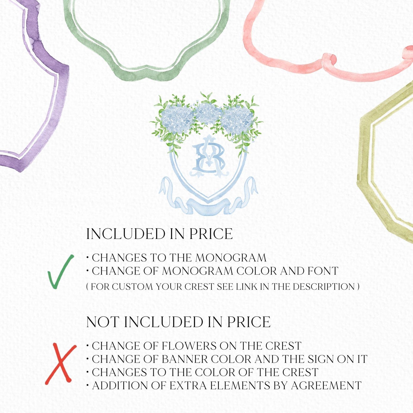 Hydrangea Flower Wedding Crest - Monogram Crest - Hydrangea Floral Luxury Watercolor Wedding Crest - Romantic Wedding Crest- Boho Hydrangea