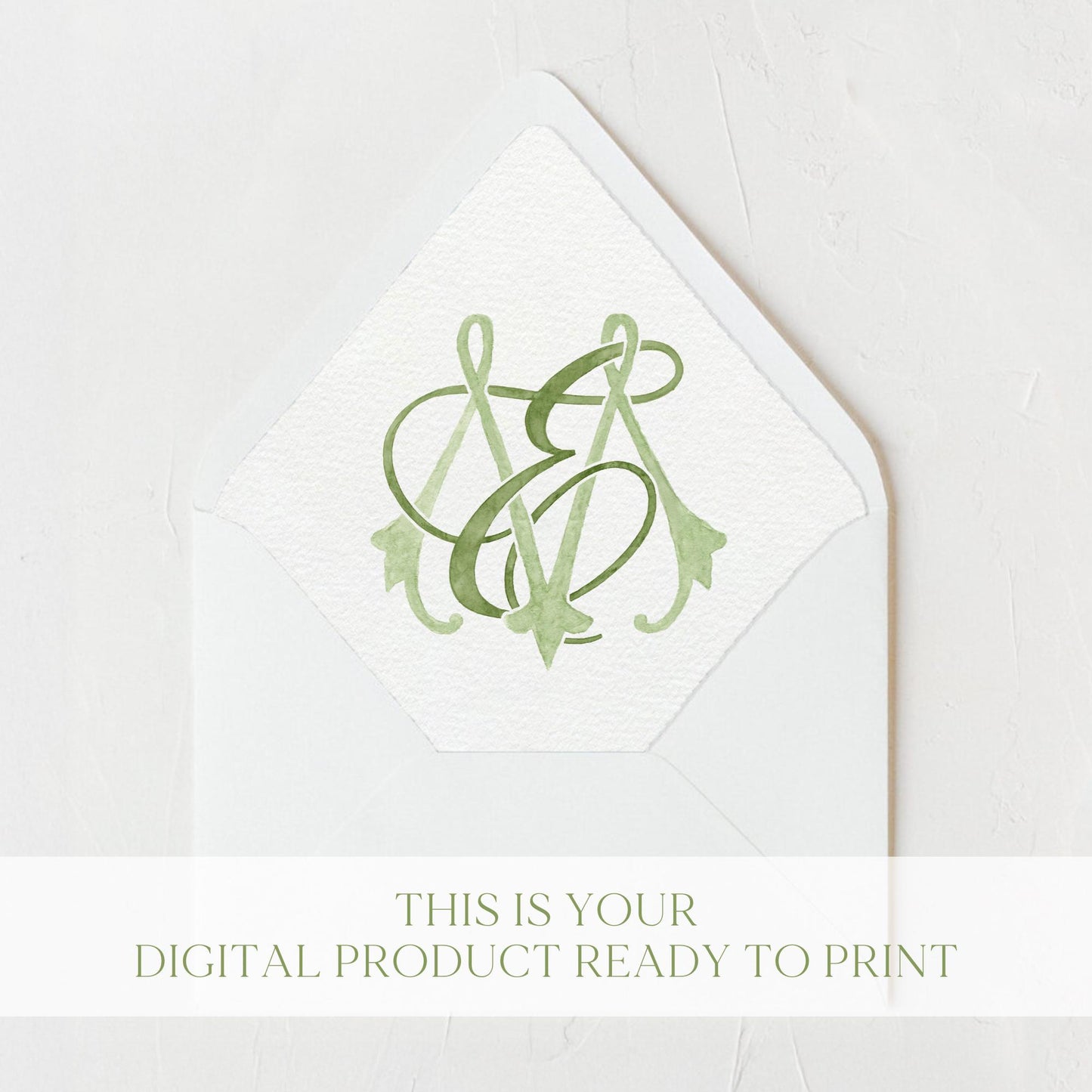 Watercolor Wedding Monogram EM – Classic Letter Crest (Digital Download)