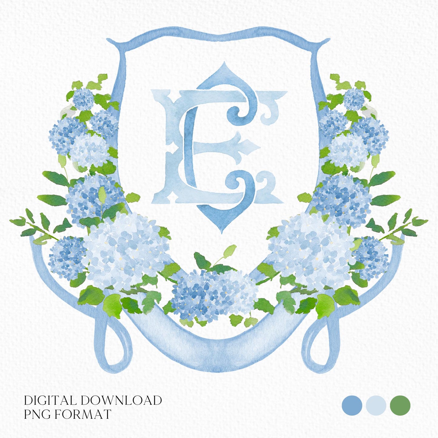 Hydrangea Flower Wedding Crest - Monogram Crest - Hydrangea Floral Luxury Watercolor Wedding Crest - Romantic Wedding Crest- Boho Hydrangea