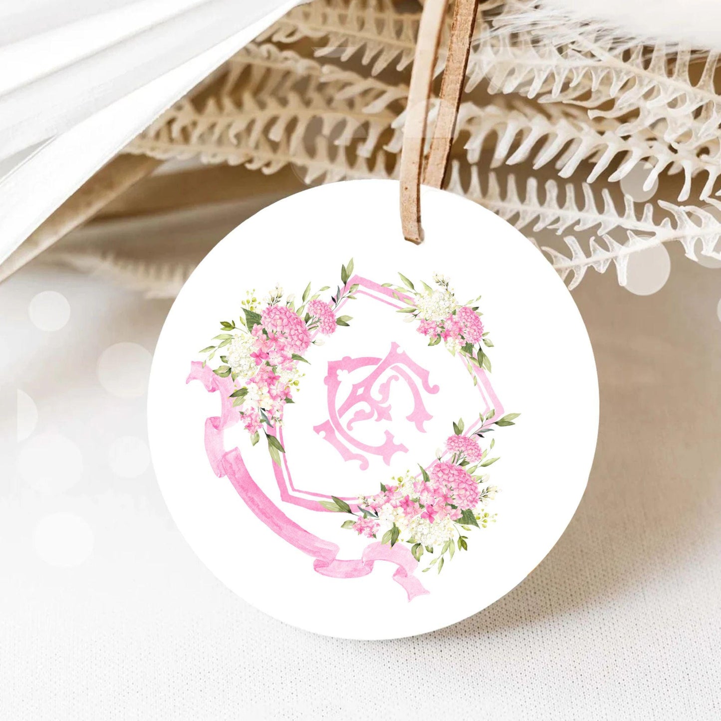 Pink White Hydrangea Flower Wedding Crest - Monogram Crest - Hydrangea Pink Floral Luxury Watercolor Wedding Crest - Romantic Wedding Crest