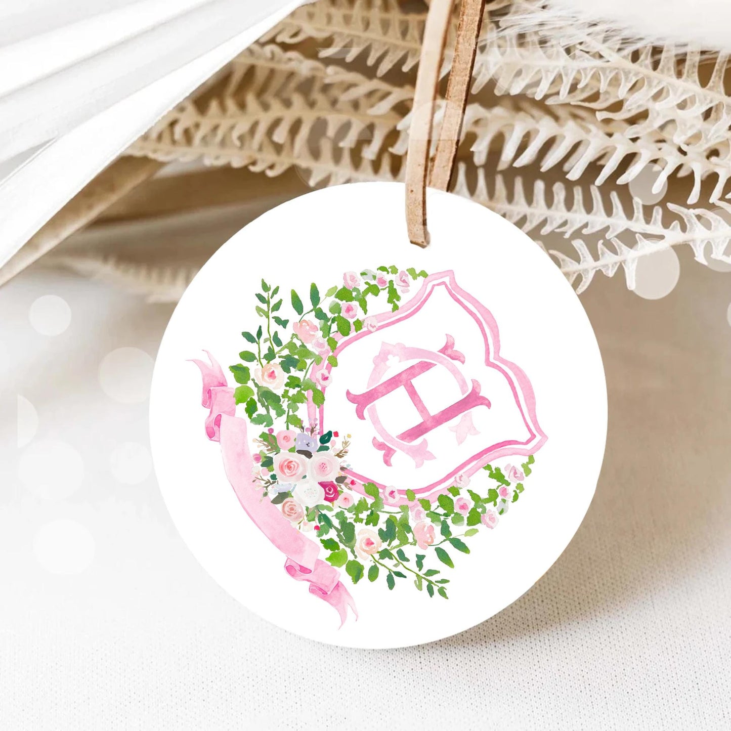 Pastel Roses Pink Greenery Flower Wedding Crest - Monogram Crest - Pink Blush Floral Watercolor Wedding Crest - Romantic Wedding Crest