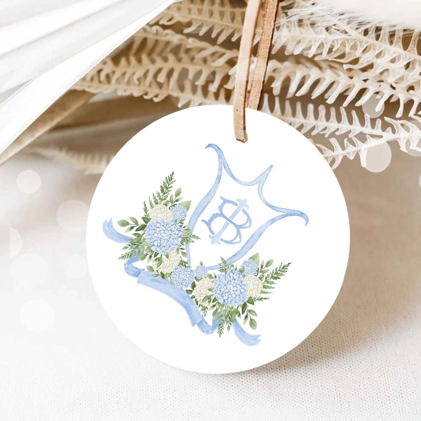 White Blue Hydrangea Flower Wedding Crest - Monogram Crest - Hydrangea Floral Luxury Watercolor Wedding Crest - Romantic Wedding Crest