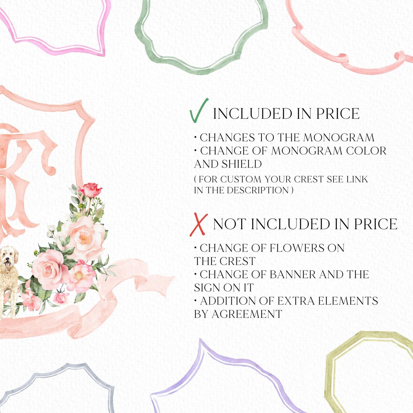 Romantic Blush Rose Peony Eucalyptus Watercolor Flower Wedding Crest - Monogram Crest - Soft Watercolor Flowers Watercolor Wedding Crest