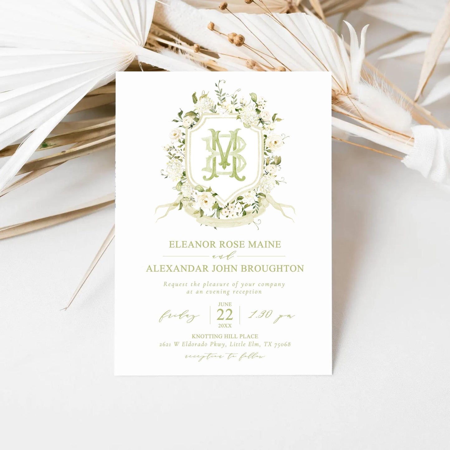 White Hydrangea Flower Wedding Crest - Monogram Crest - Hydrangea Floral Watercolor Wedding Crest - Romantic Wedding Crest - Boho Hydrangea