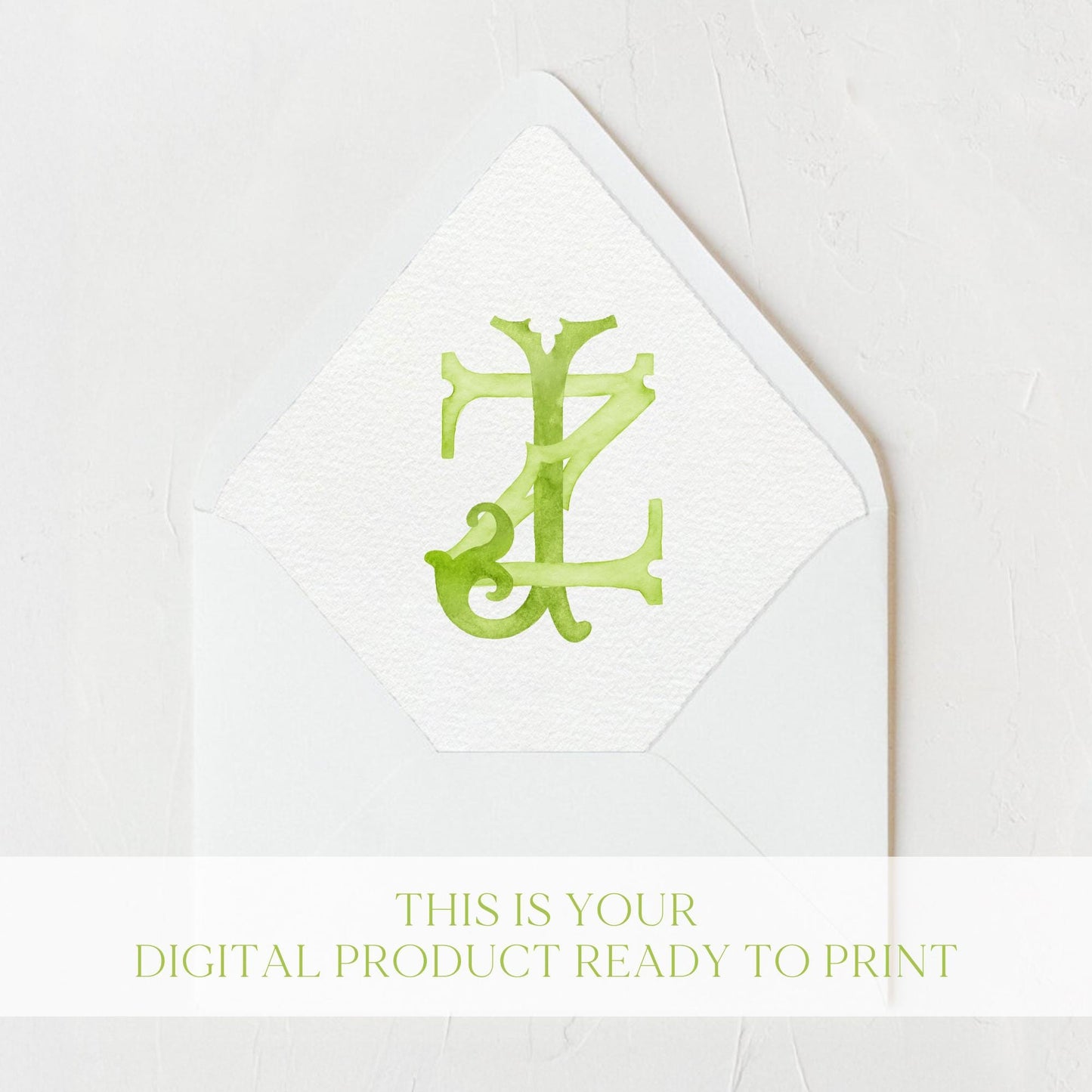Watercolor Wedding Monogram ZJ - JZ (Digital Download)