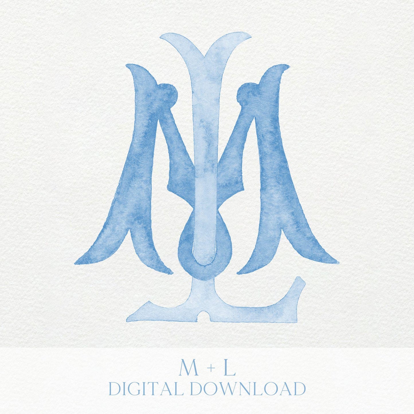 Watercolor Wedding Monogram LM - Classic Initial Crest (Digital Download)