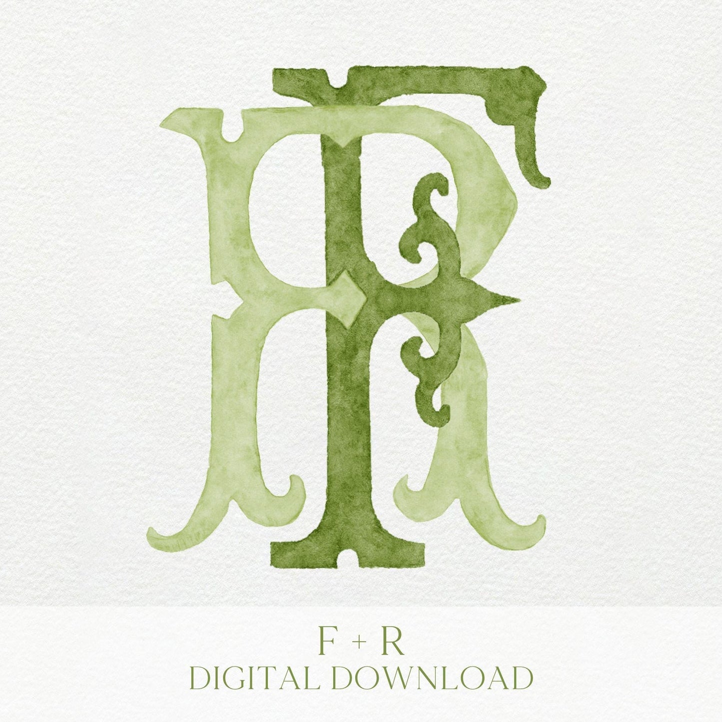 Watercolor Wedding Monogram – Classic FR Initial Crest (Digital Download)