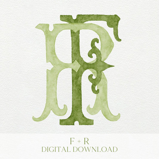 Watercolor Wedding Monogram – Classic FR Initial Crest (Digital Download)