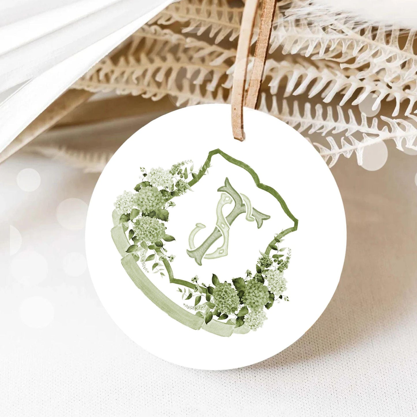 Green Hydrangea Flower Wedding Crest - Monogram Crest - Hydrangea Floral Watercolor Wedding Crest - Romantic Wedding Crest - Boho Hydrangea