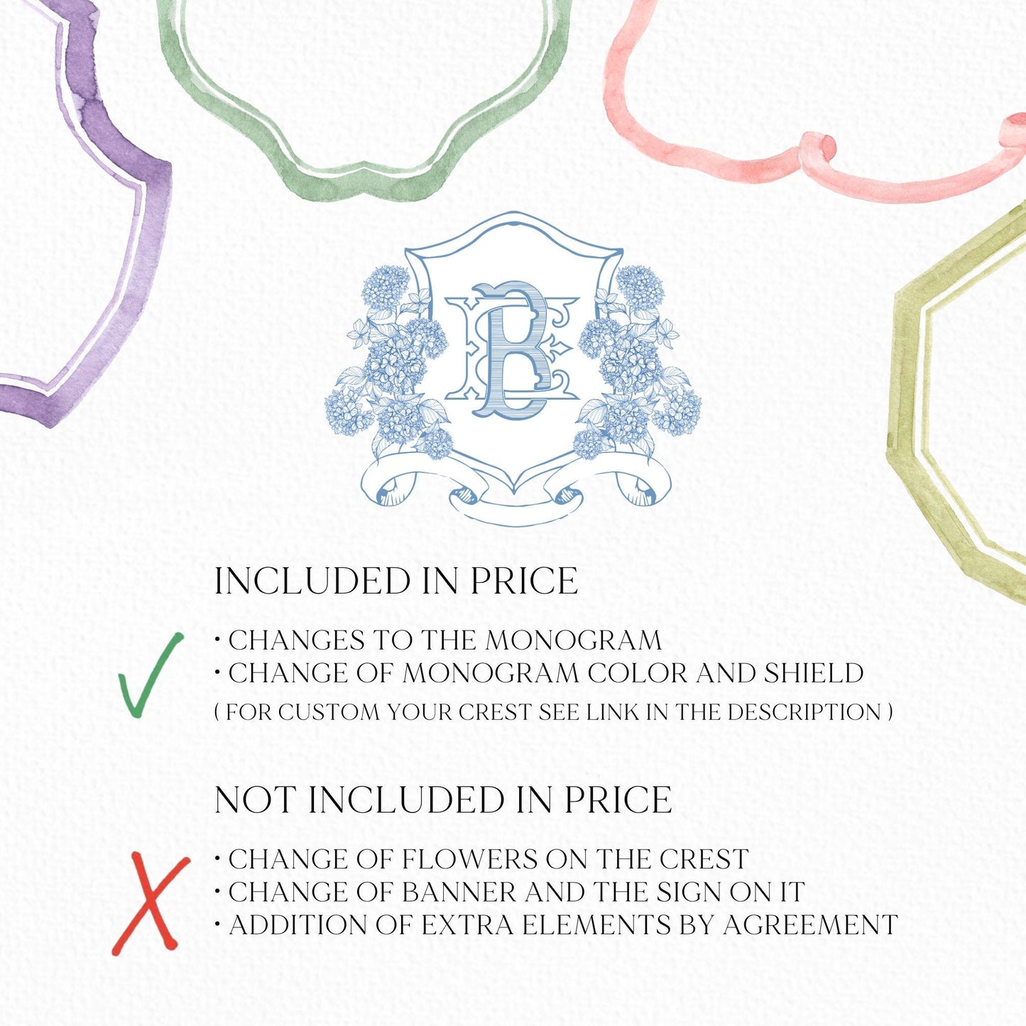 Vintage Hydrangea Flower Wedding Crest - Monogram Crest - Hydrangea Floral Luxury Line art Wedding Crest - Romantic Wedding Crest