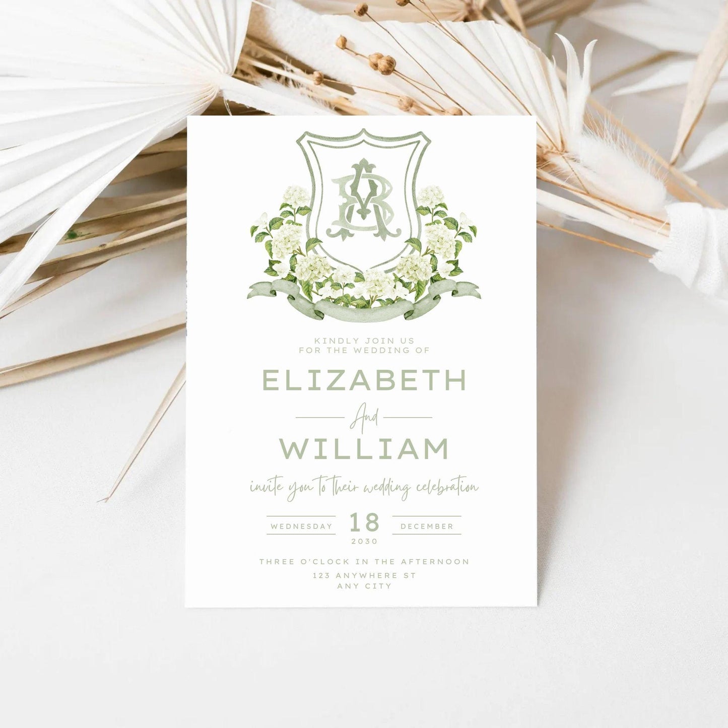 White Hydrangea Flower Wedding Crest - Monogram Crest - Hydrangea Floral Watercolor Wedding Crest - Romantic Wedding Crest - Boho Hydrangea