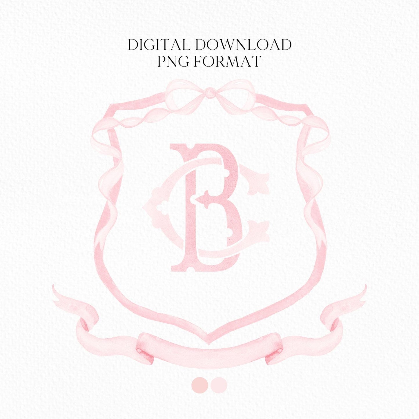 Pink Coquette Ribbon Bow Crest Wedding Crest - Monogram Crest - Pink Ribbon Bow Watercolor Wedding Crest Romantic Wedding Crest