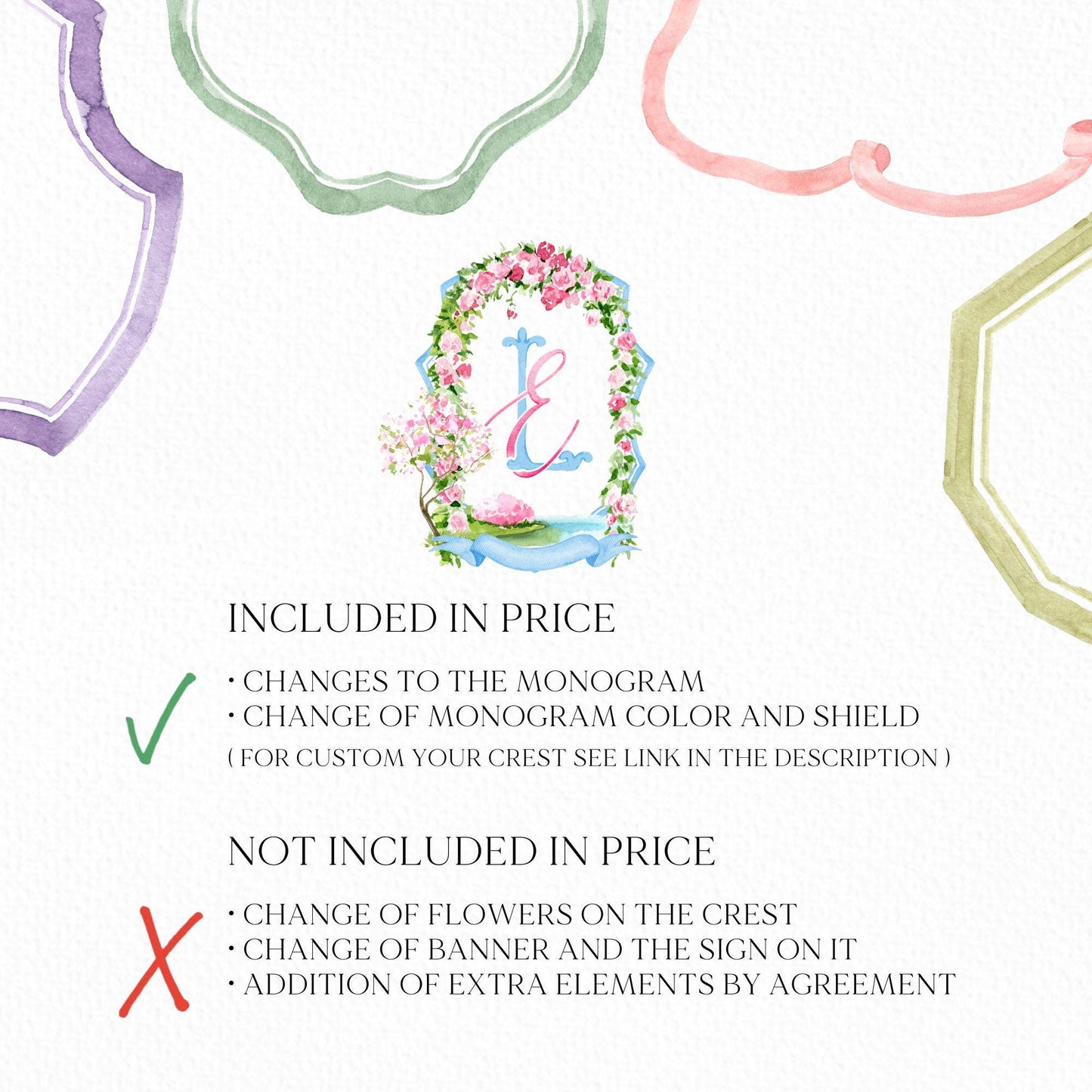 Blossom Tree Floral Garden Watercolor Flower Wedding Crest - Monogram Crest - Floral Watercolor Wedding Crest - Romantic Wedding Crest