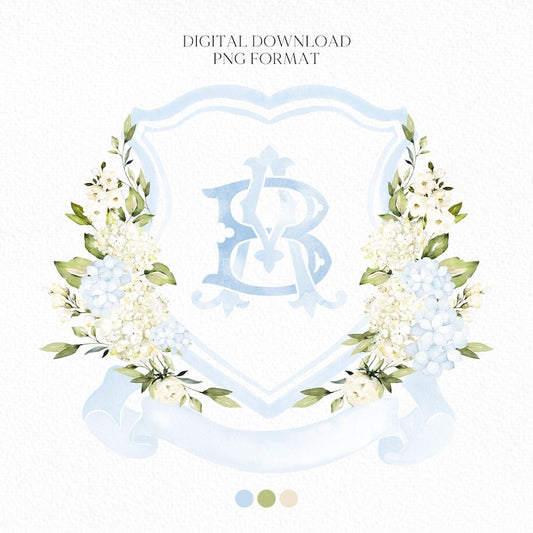 White Blue Hydrangea Flower Wedding Crest
