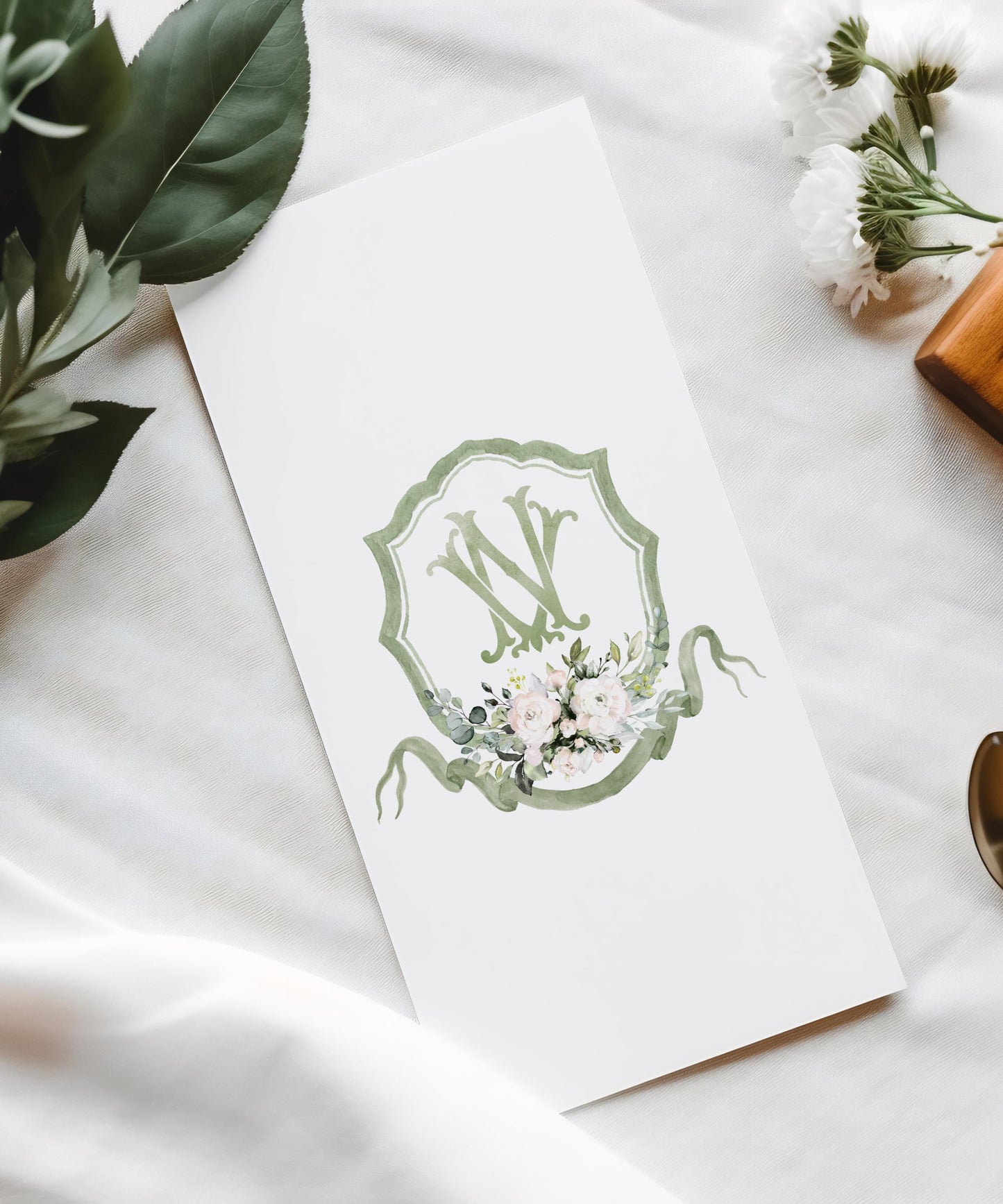 IVORY Rose Greenery Floral Flower Wedding Crest - Monogram Crest - IVORY Rose Luxury Watercolor Wedding Crest - Romantic Wedding Crest
