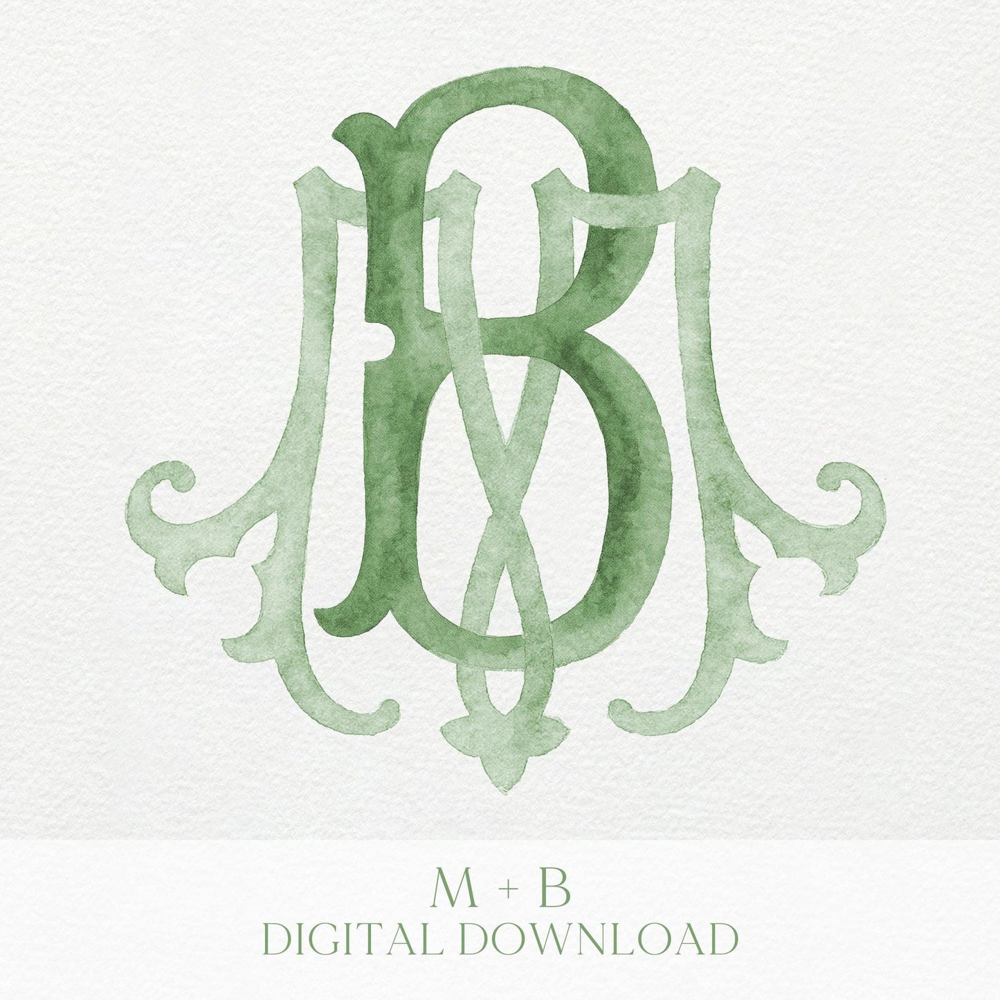 Watercolor Wedding Monogram – Classic MB Letter Crest (Digital Download)