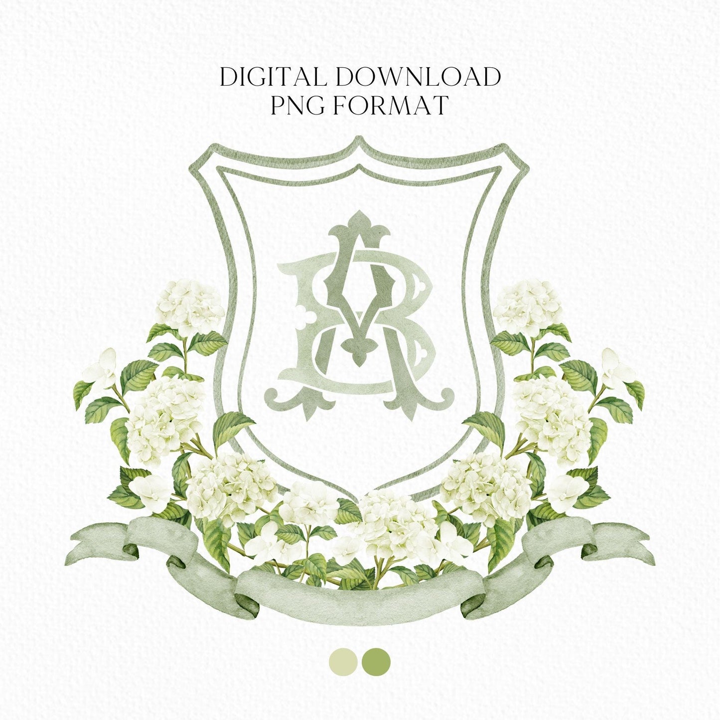 White Hydrangea Flower Wedding Crest - Monogram Crest - Hydrangea Floral Watercolor Wedding Crest - Romantic Wedding Crest - Boho Hydrangea