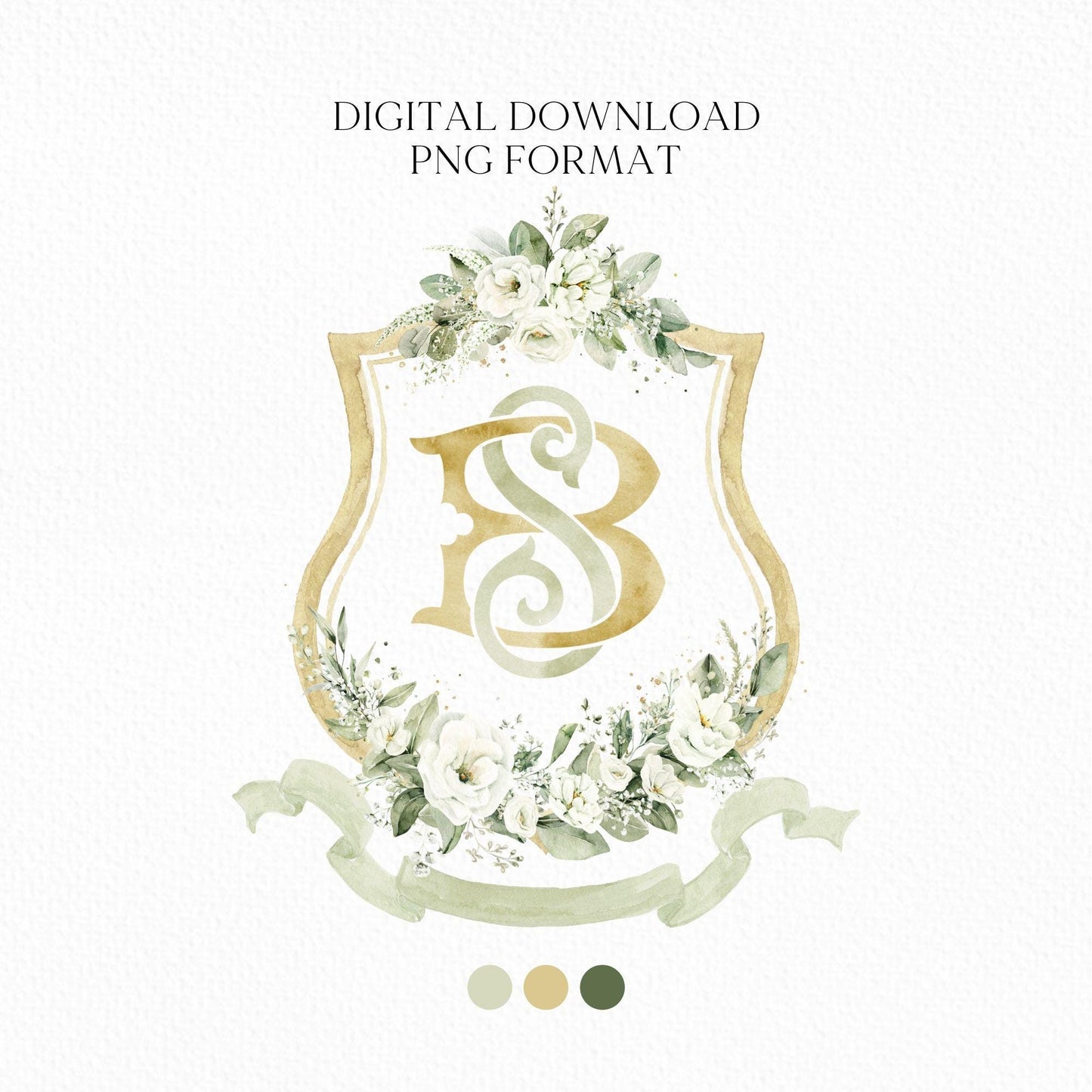 Crest Geometric White Flower Wedding Crest - Monogram Crest - Geometric Floral Luxury Watercolor Wedding Crest - Romantic Wedding Crest