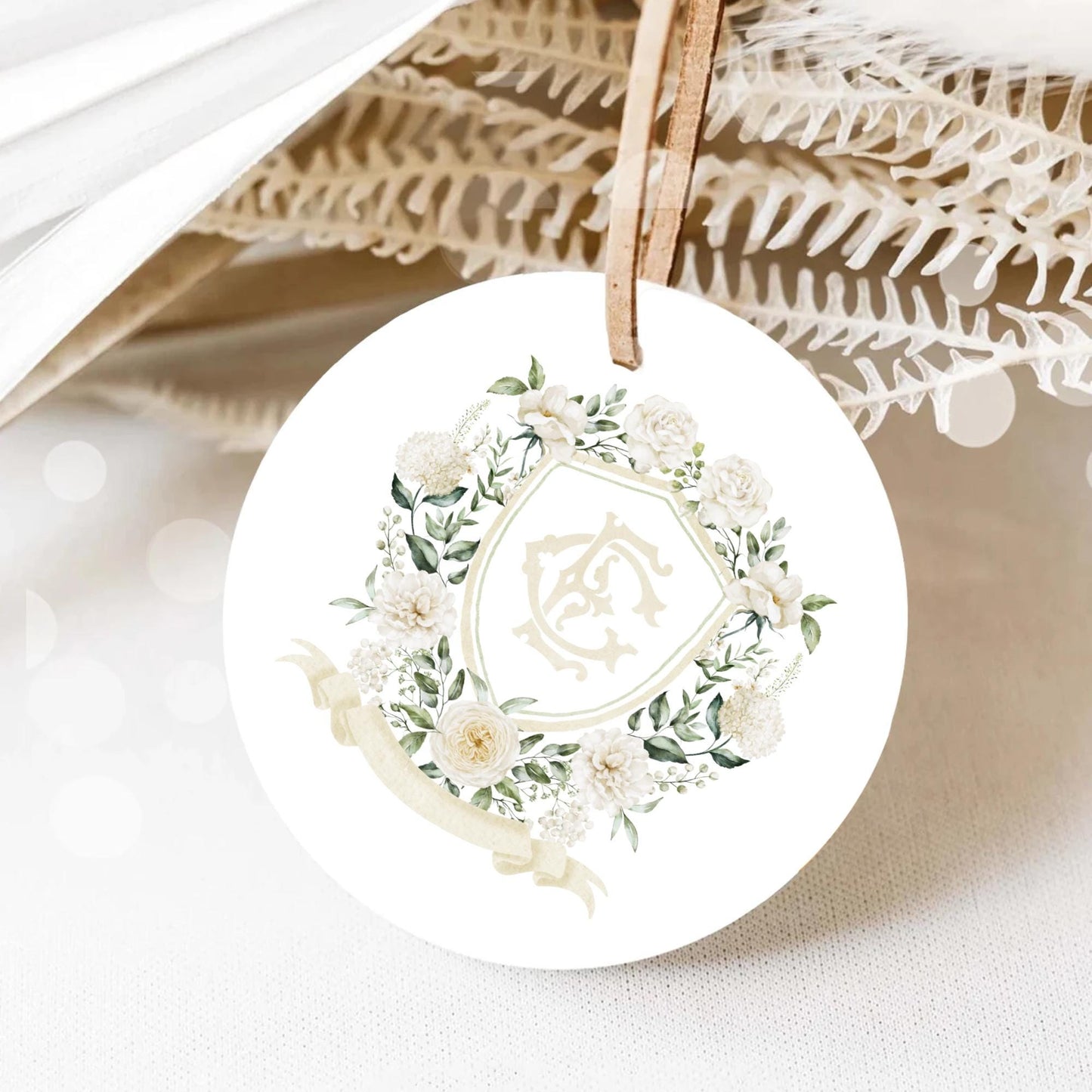 White Rose Greenery Hydrangea Flower Wedding Crest - Monogram Crest - Hydrangea White Floral Watercolor Wedding Crest Romantic Wedding Crest