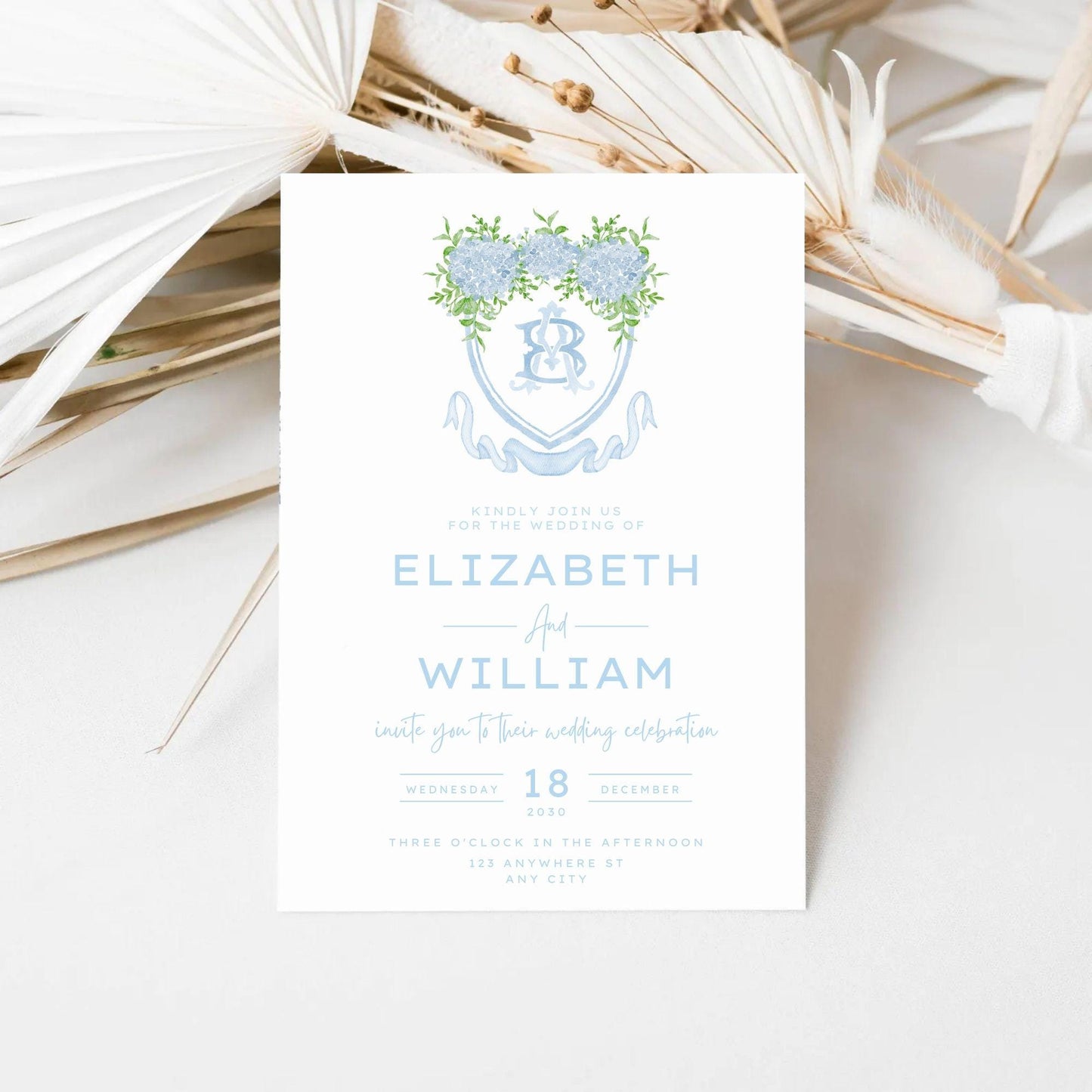 Hydrangea Flower Wedding Crest - Monogram Crest - Hydrangea Floral Luxury Watercolor Wedding Crest - Romantic Wedding Crest- Boho Hydrangea