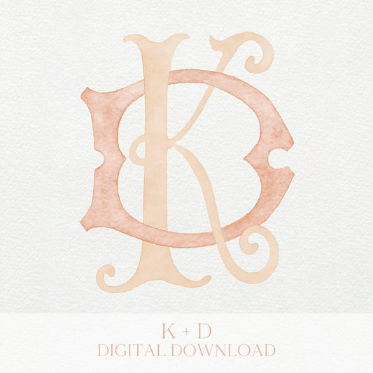 Watercolor Wedding Monogram DK – Classic Initials (Digital Download)