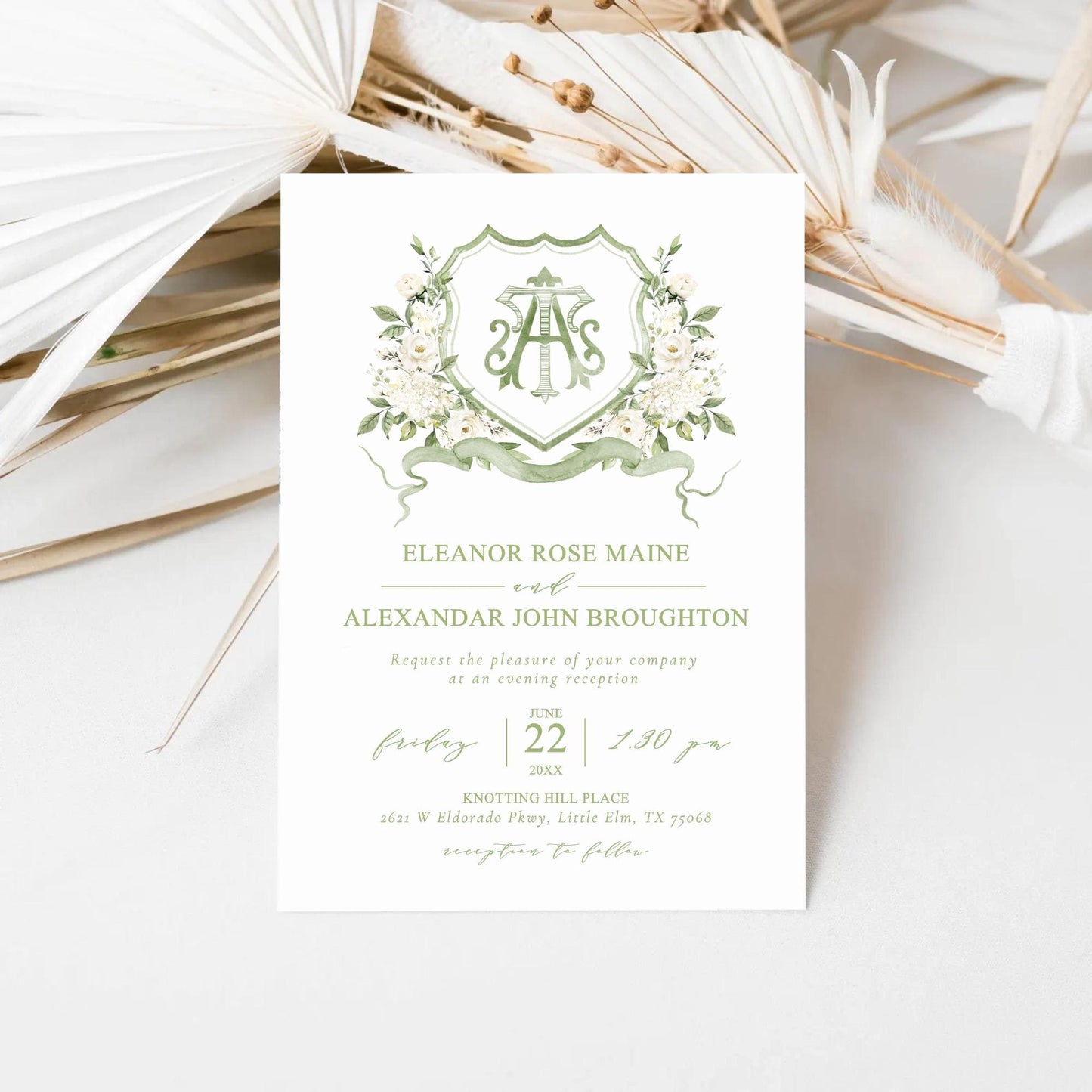 Hydrangea White Rose Greenery Flower Wedding Crest - Monogram Crest - Hydrangea White Floral Watercolor Wedding Crest Romantic Wedding Crest