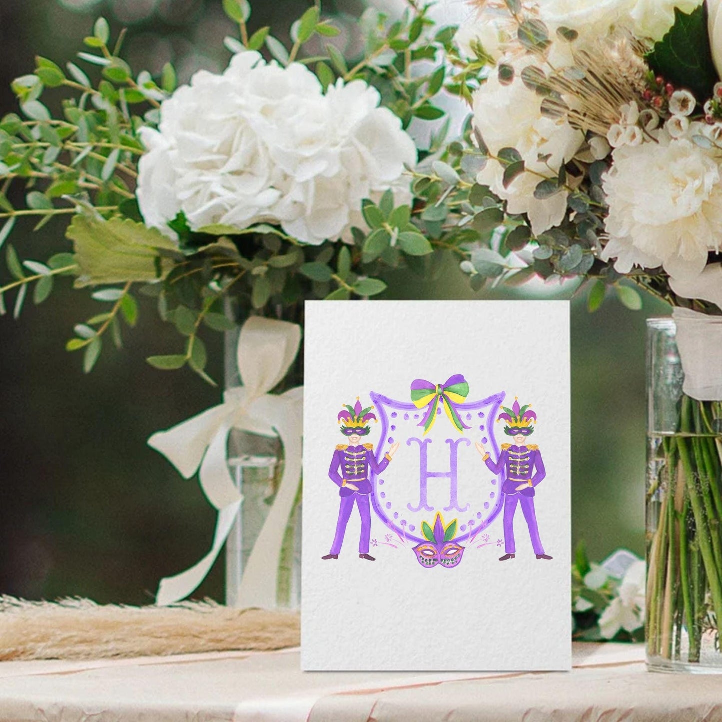 Mardi Gras New Orleans Crest Watercolor Wedding Crest - Monogram Crest - Mardi Gras Watercolor Wedding Crest Romantic Wedding Crest