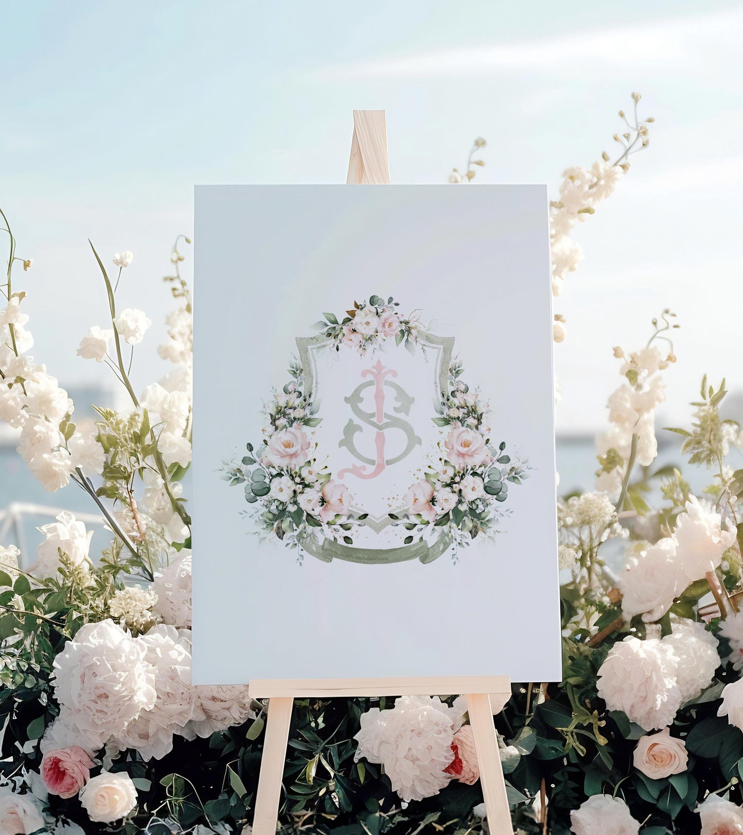 Blush Pink Roses Flower Wedding Crest - Monogram Crest - Pink Floral Luxury Watercolor Wedding Crest - Romantic Wedding Crest - Boho Roses