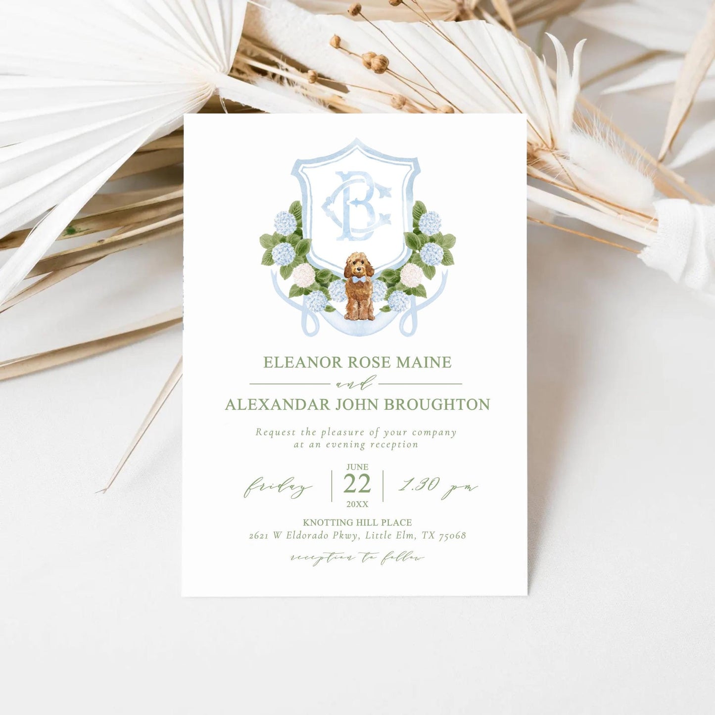 Hydrangea Flower Wedding Crest - Monogram Crest - Hydrangea Floral Luxury Watercolor Wedding Crest - Romantic Wedding Crest- Boho Hydrangea